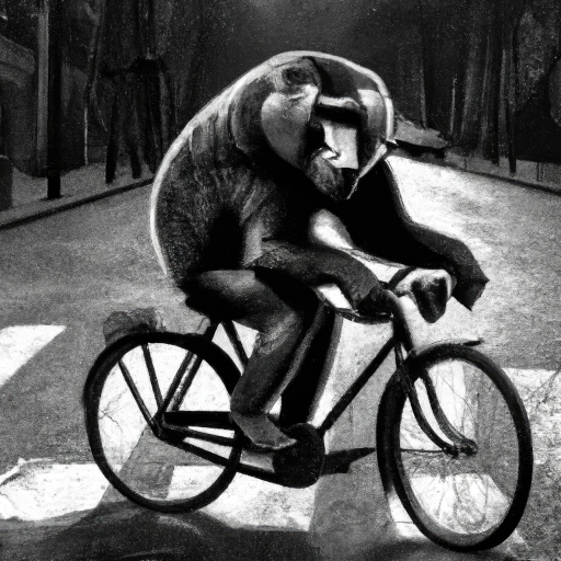 noir baboon riding a bicycle