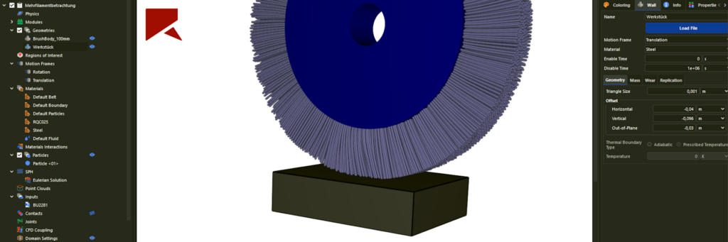 Brushing DEM (discrete element method) - abrasive brushing tool simulation by Anton Hoyer, performed in Rocky DEM